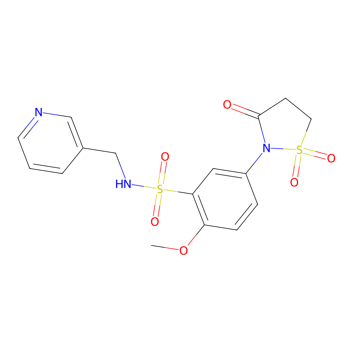 5-(1,1-dioxido-3-oxoisothiazolidin-2-yl)-2-methoxy-N-(pyridin-3-ylmethyl)benzenesulfonamide molecular structure, CAS 1015535-87-1