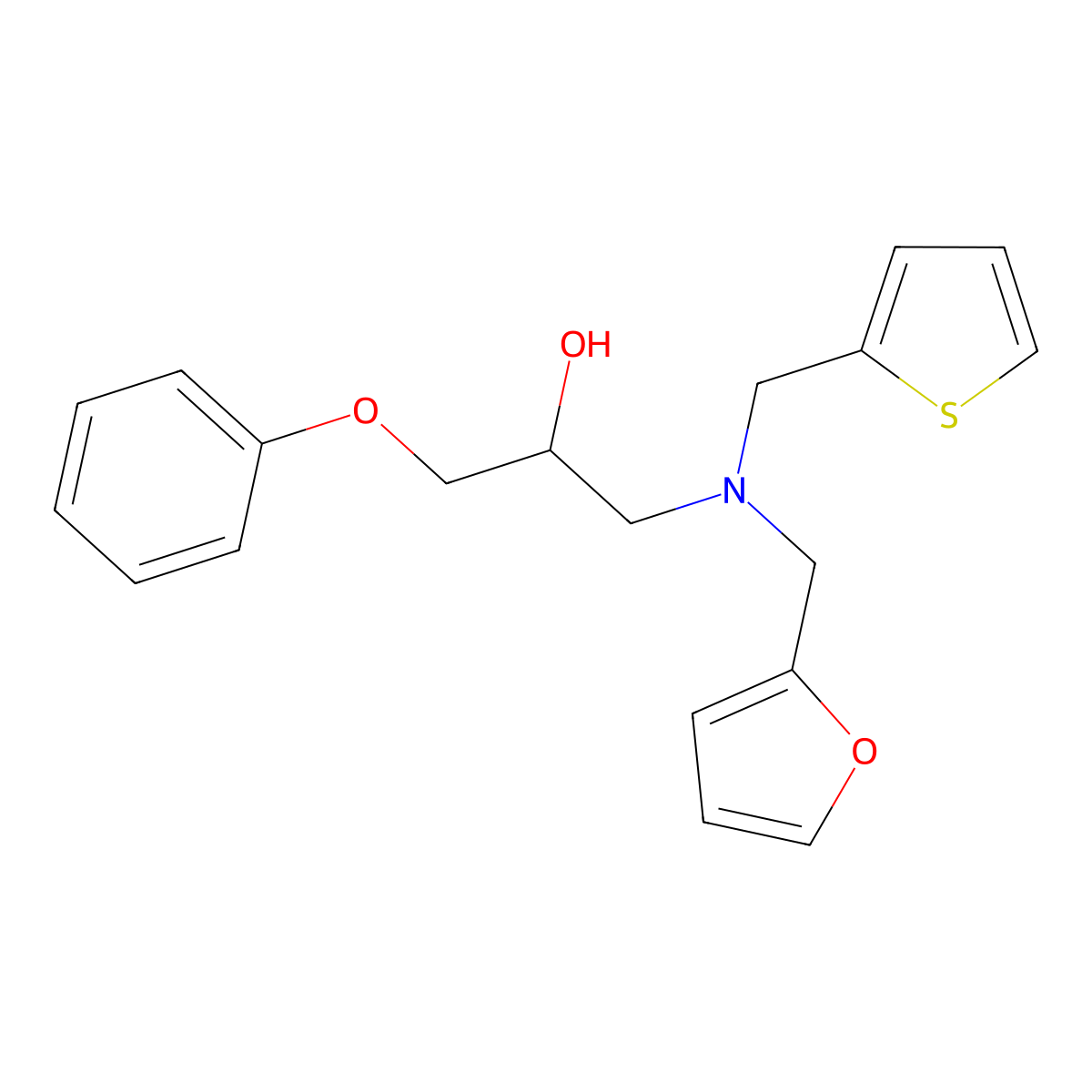 1-[(Furan-2-ylmethyl)(thiophen-2-ylmethyl)amino]-3-phenoxypropan-2-ol molecular structure, CAS 1015537-22-0