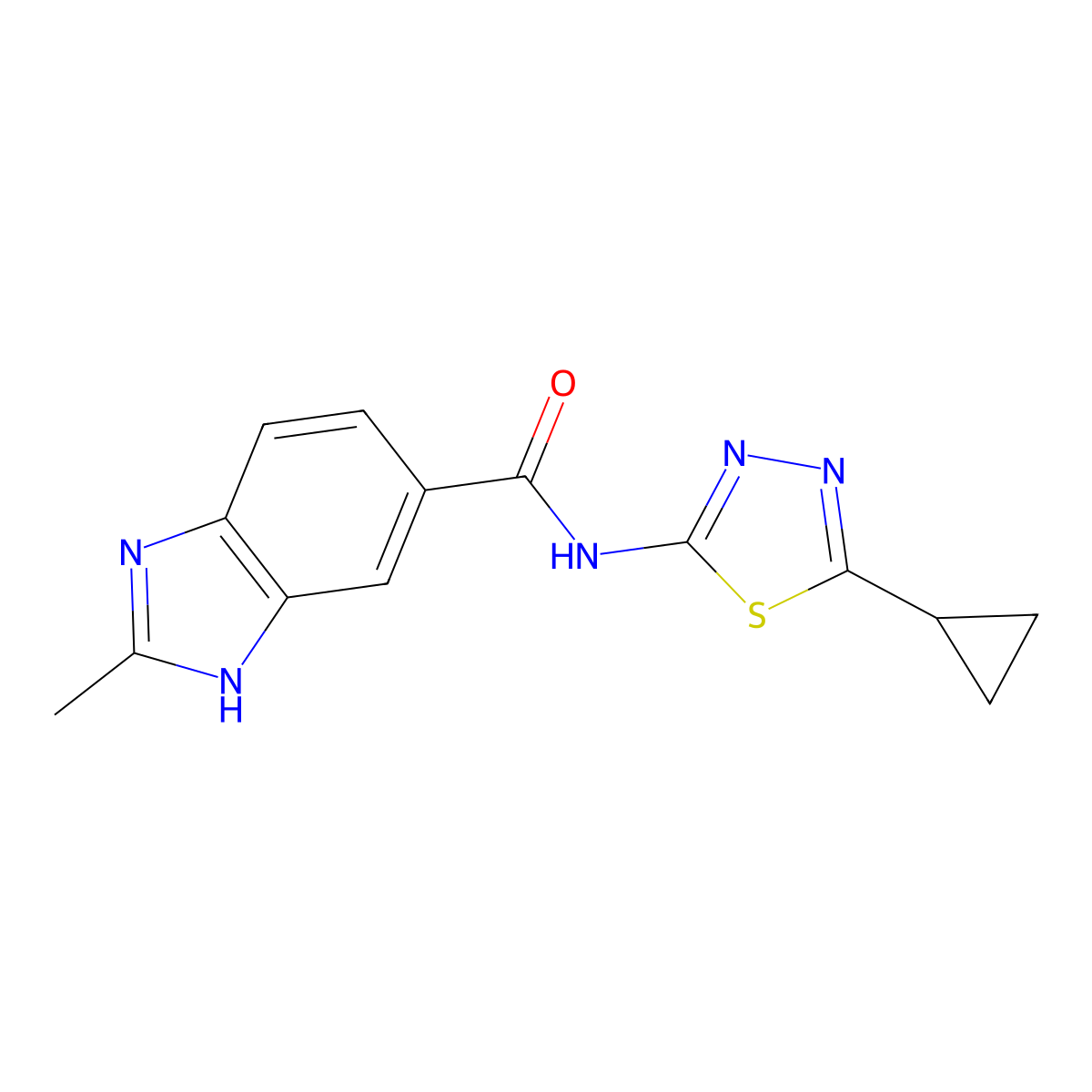 N-(5-cyclopropyl-1,3,4-thiadiazol-2-yl)-2-methyl-1H-benzimidazole-5-carboxamide molecular structure, CAS 1015538-65-4