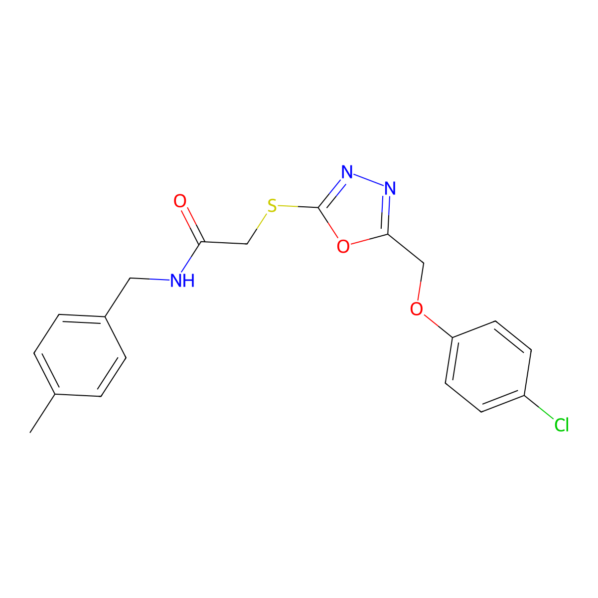 2-({5-[(4-chlorophenoxy)methyl]-1,3,4-oxadiazol-2-yl}sulfanyl)-N-(4-methylbenzyl)acetamide molecular structure, CAS 1015539-59-9