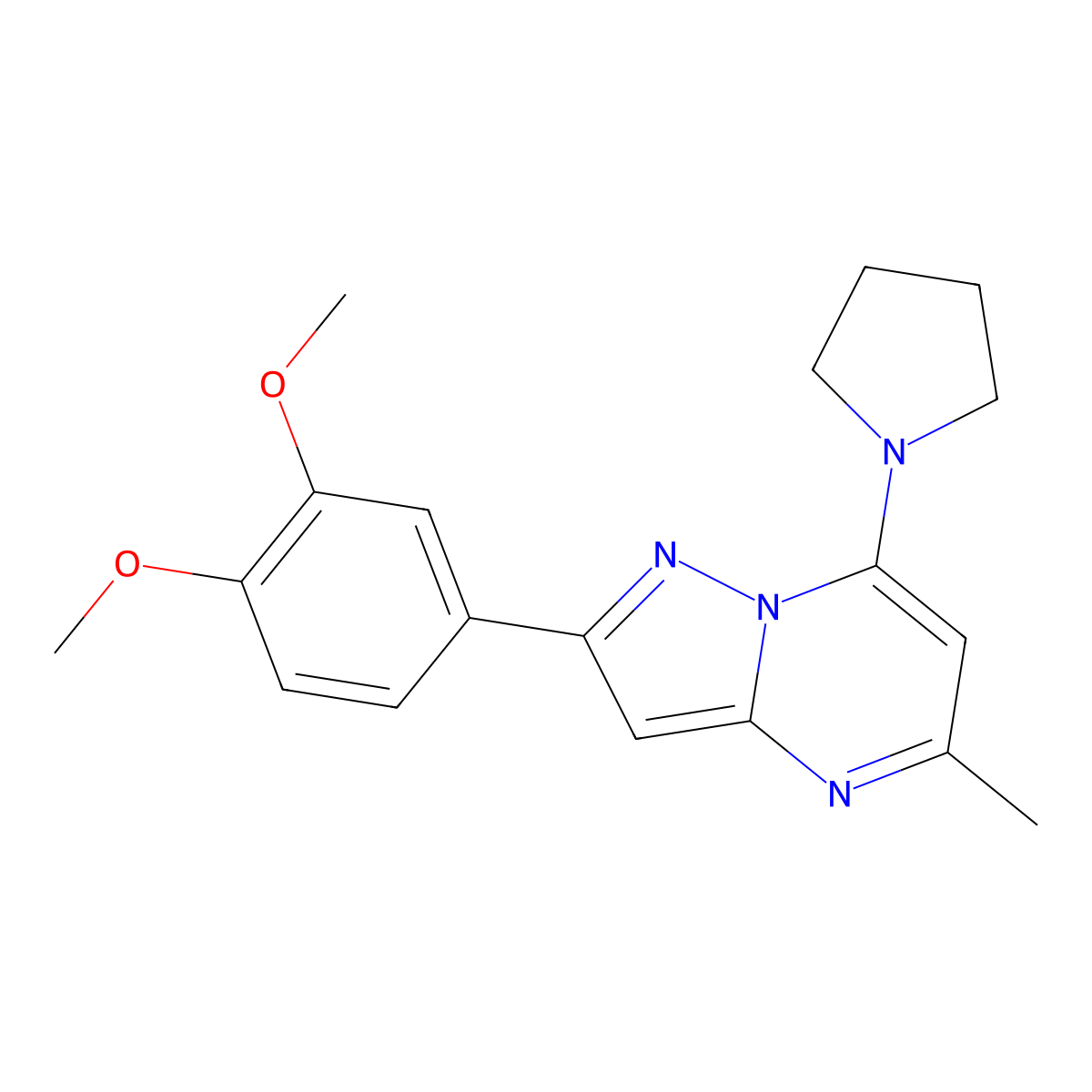 1-[2-(3,4-Dimethoxyphenyl)-5-methylpyrazolo[1,5-a]pyrimidin-7-yl]pyrrolidine molecular structure, CAS 1015543-06-2