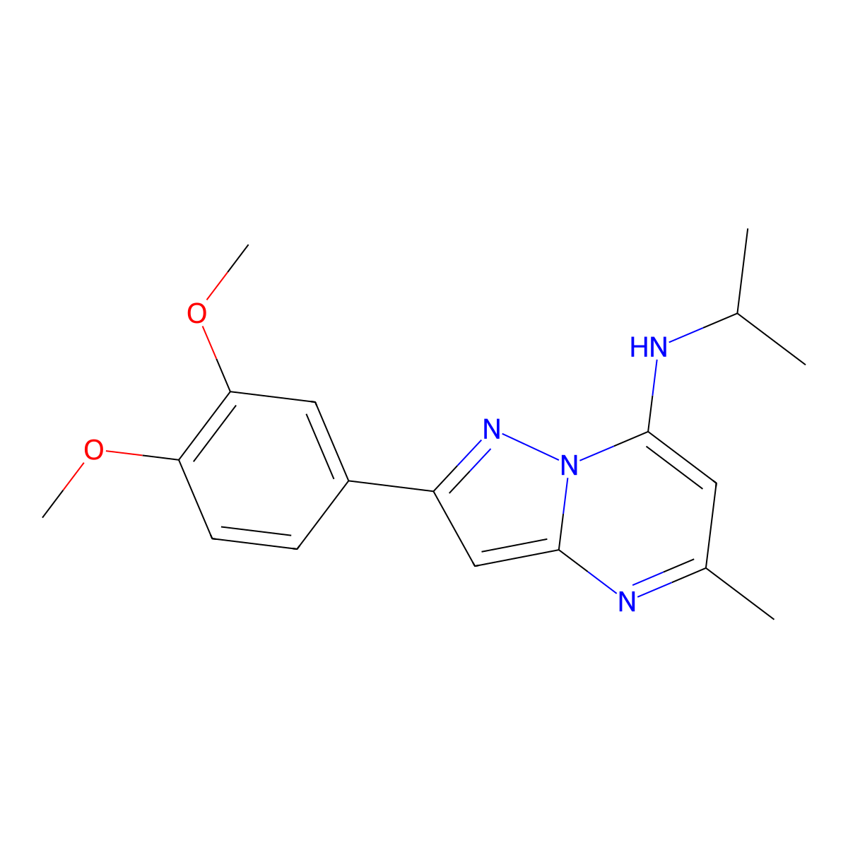 2-(3,4-dimethoxyphenyl)-5-methyl-N-(propan-2-yl)pyrazolo[1,5-a]pyrimidin-7-amine molecular structure, CAS 1015543-11-9