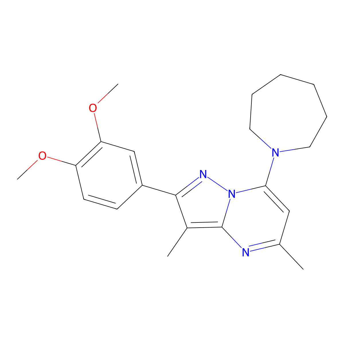 7-(Azepan-1-yl)-2-(3,4-dimethoxyphenyl)-3,5-dimethylpyrazolo[1,5-a]pyrimidine molecular structure, CAS 1015543-17-5