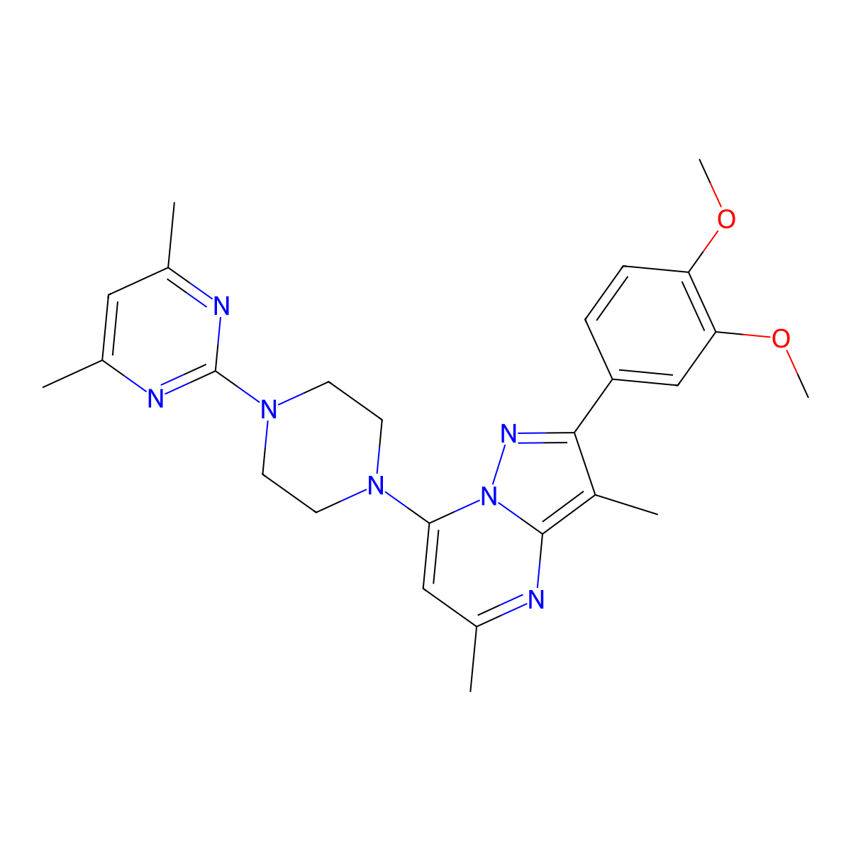2-(3,4-Dimethoxyphenyl)-7-[4-(4,6-dimethylpyrimidin-2-yl)piperazin-1-yl]-3,5-dimethylpyrazolo[1,5-a]pyrimidine molecular structure, CAS 1015543-30-2