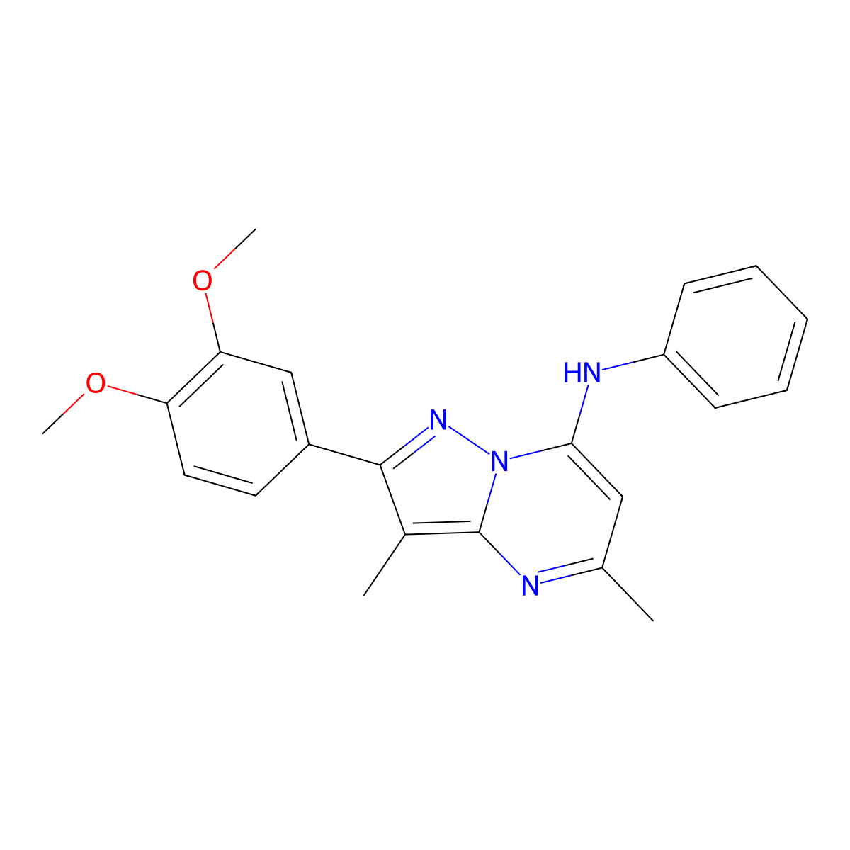 2-(3,4-dimethoxyphenyl)-3,5-dimethyl-N-phenylpyrazolo[1,5-a]pyrimidin-7-amine molecular structure, CAS 1015543-37-9