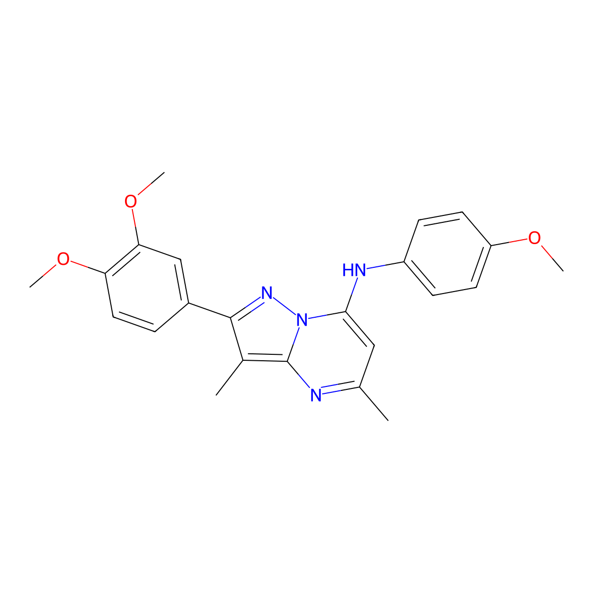 2-(3,4-dimethoxyphenyl)-N-(4-methoxyphenyl)-3,5-dimethylpyrazolo[1,5-a]pyrimidin-7-amine molecular structure, CAS 1015543-50-6