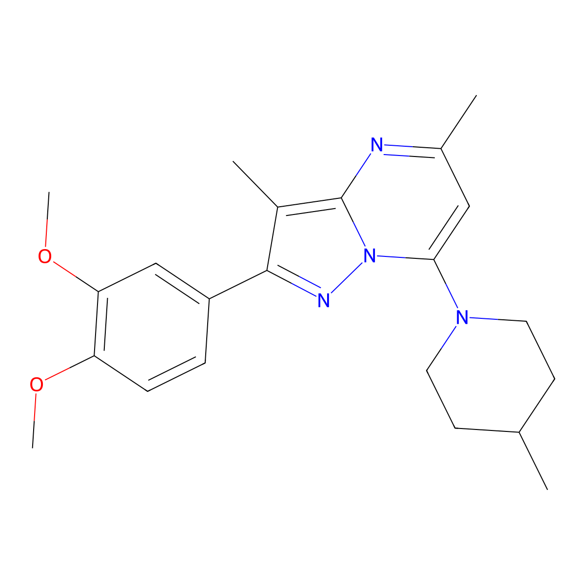 2-(3,4-Dimethoxyphenyl)-3,5-dimethyl-7-(4-methylpiperidin-1-yl)pyrazolo[1,5-a]pyrimidine molecular structure, CAS 1015543-74-4