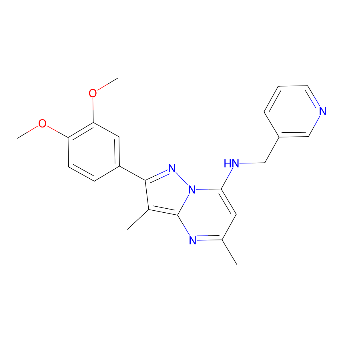 2-(3,4-dimethoxyphenyl)-3,5-dimethyl-N-(pyridin-3-ylmethyl)pyrazolo[1,5-a]pyrimidin-7-amine molecular structure, CAS 1015543-86-8
