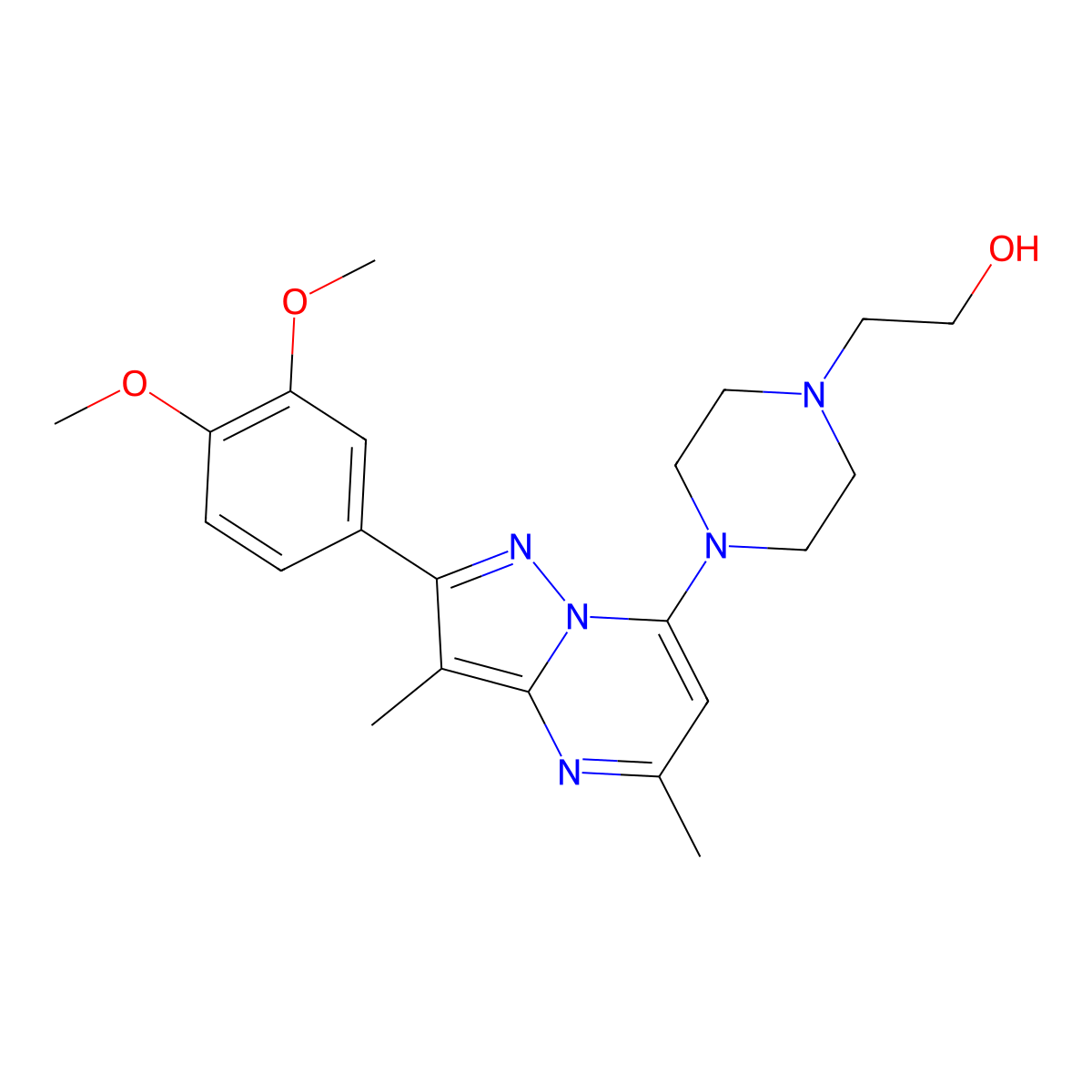 2-(4-(2-(3,4-Dimethoxyphenyl)-3,5-dimethylpyrazolo[1,5-a]pyrimidin-7-yl)piperazin-1-yl)ethanol molecular structure, CAS 1015543-92-6