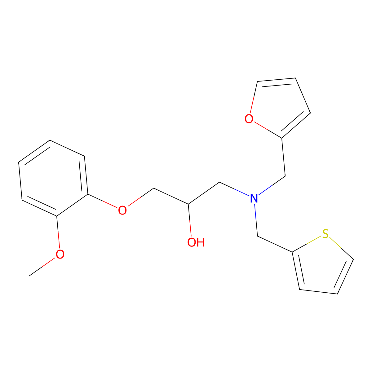 1-[(Furan-2-ylmethyl)(thiophen-2-ylmethyl)amino]-3-(2-methoxyphenoxy)propan-2-ol molecular structure, CAS 1015544-10-1