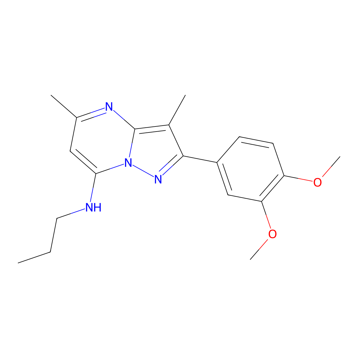 2-(3,4-dimethoxyphenyl)-3,5-dimethyl-N-propylpyrazolo[1,5-a]pyrimidin-7-amine molecular structure, CAS 1015544-17-8