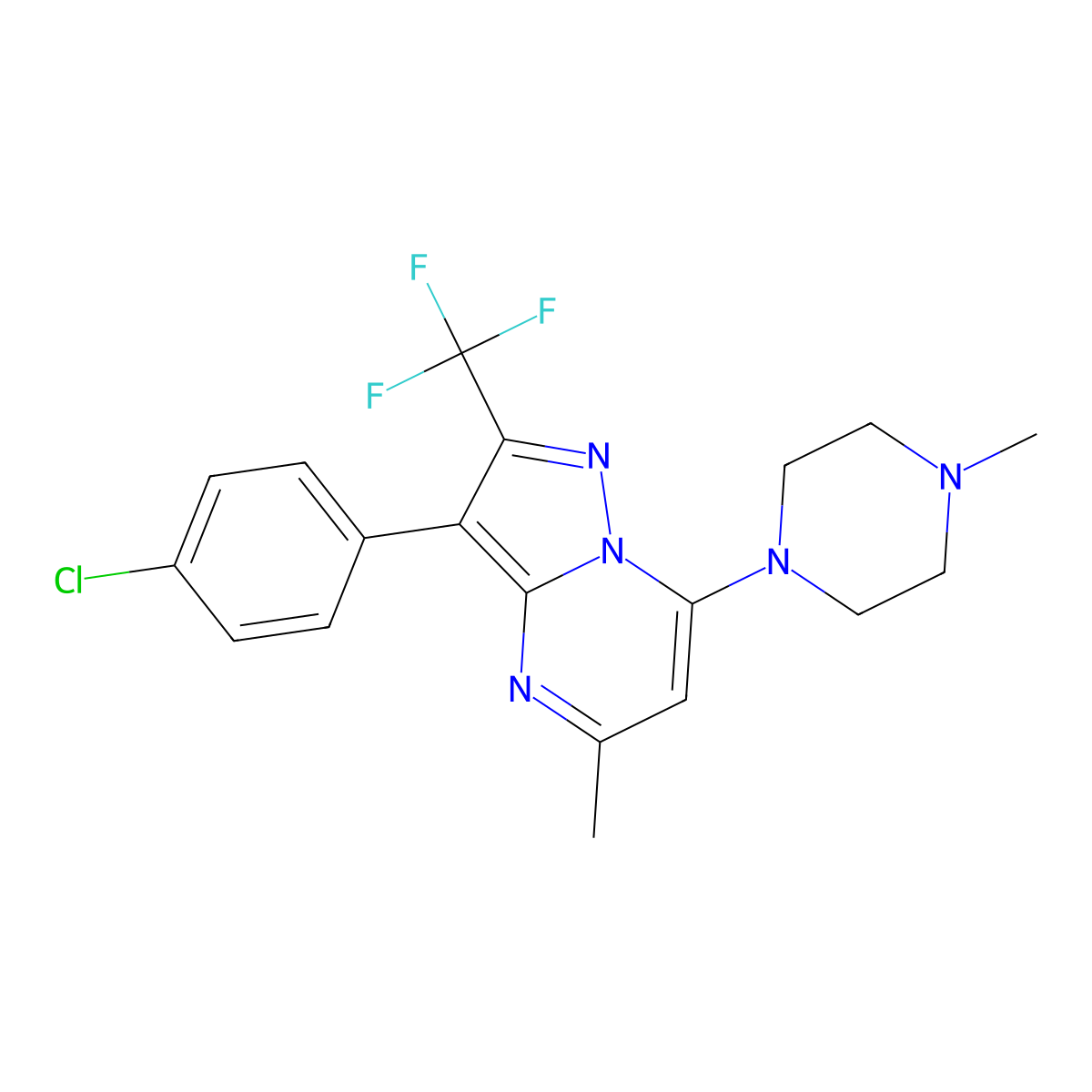 1-[3-(4-Chlorophenyl)-5-methyl-2-(trifluoromethyl)pyrazolo[1,5-a]pyrimidin-7-yl]-4-methylpiperazine molecular structure, CAS 1015544-23-6