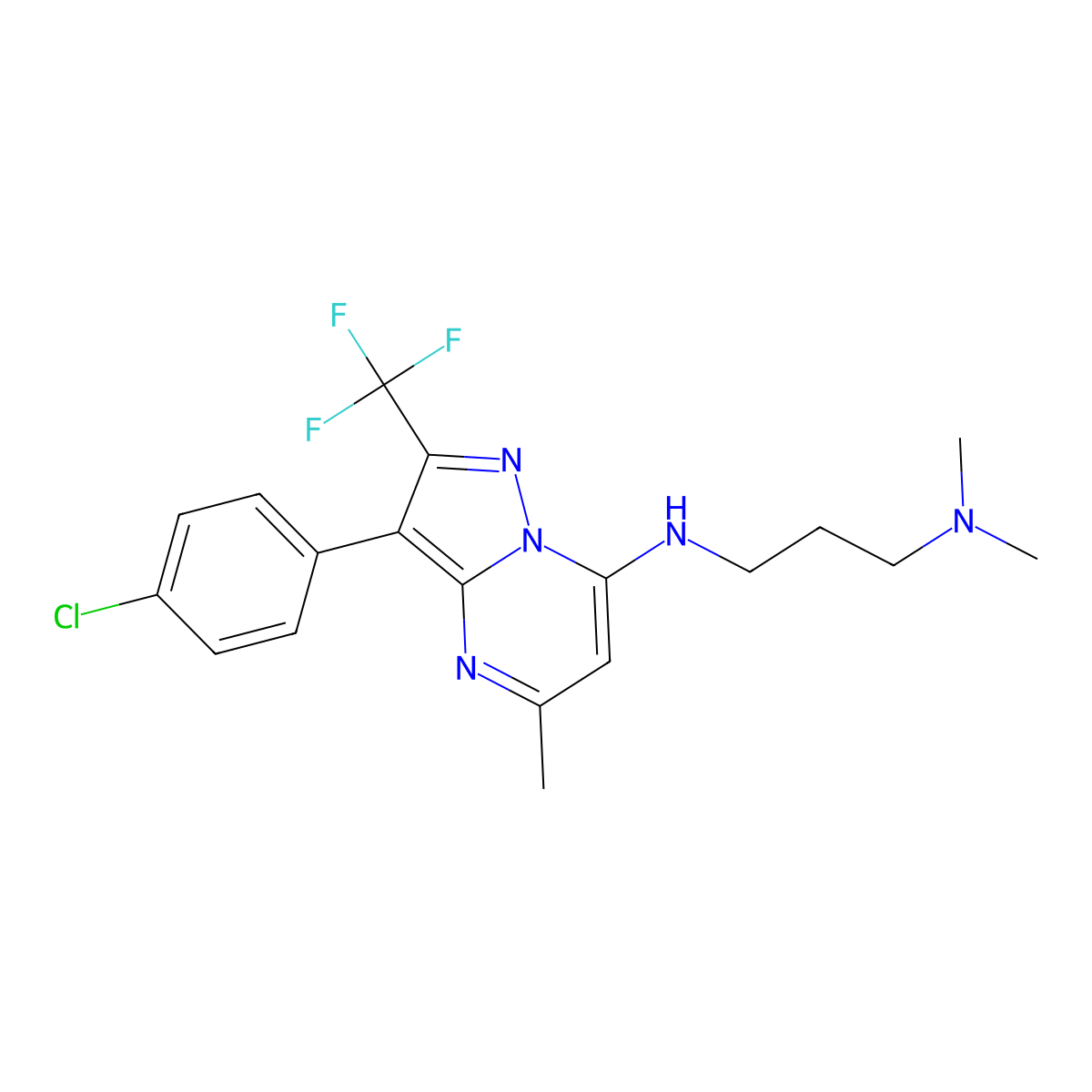 N'-[3-(4-chlorophenyl)-5-methyl-2-(trifluoromethyl)pyrazolo[1,5-a]pyrimidin-7-yl]-N,N-dimethylpropane-1,3-diamine molecular structure, CAS 1015544-29-2