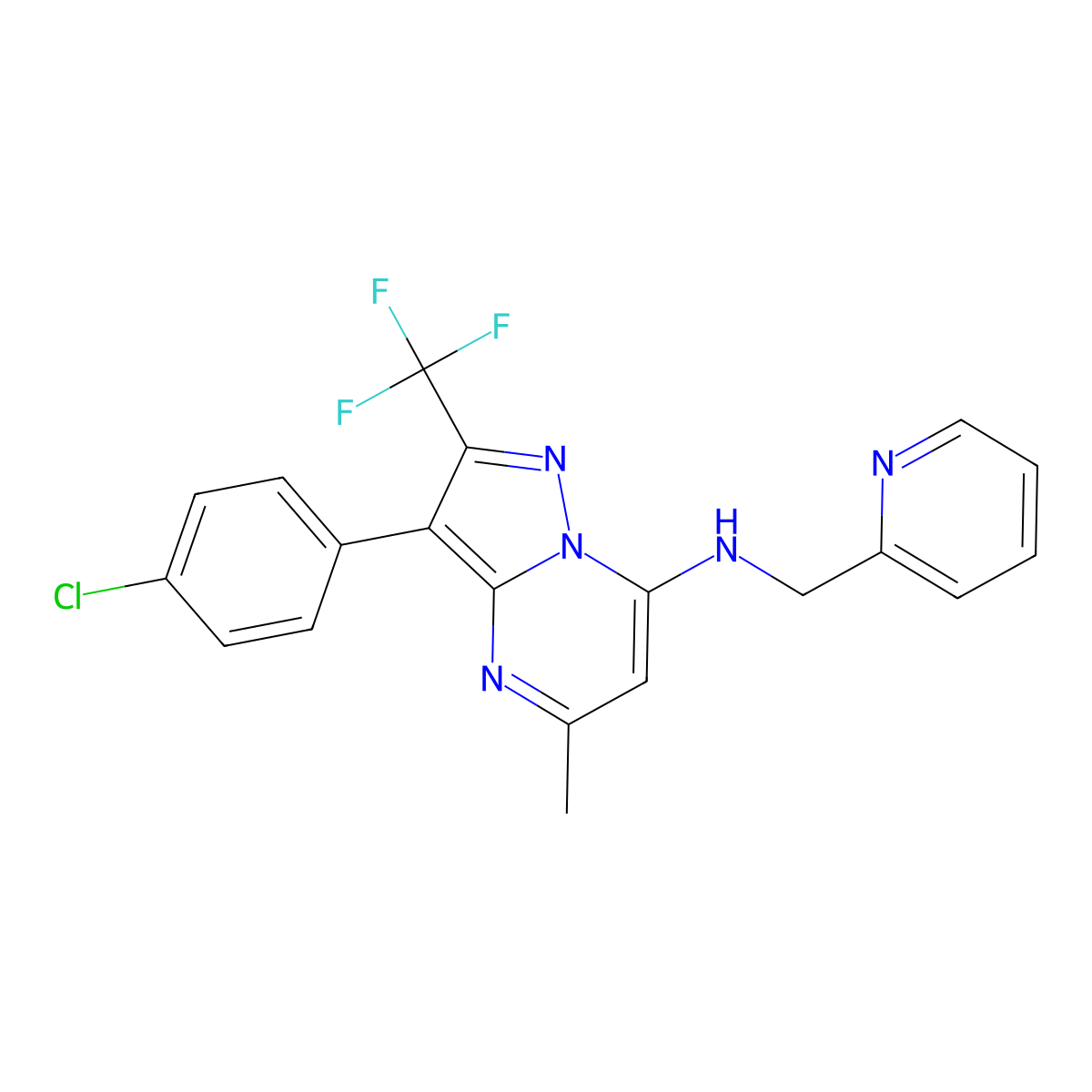 3-(4-chlorophenyl)-5-methyl-N-[(pyridin-2-yl)methyl]-2-(trifluoromethyl)pyrazolo[1,5-a]pyrimidin-7-amine molecular structure, CAS 1015544-35-0