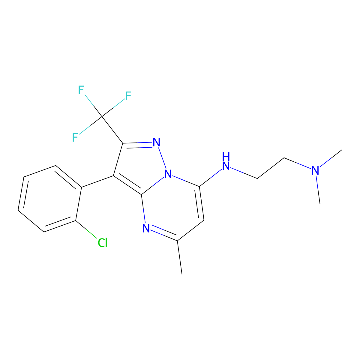 3-(2-Chlorophenyl)-N-[2-(dimethylamino)ethyl]-5-methyl-2-(trifluoromethyl)pyrazolo[1,5-A]pyrimidin-7-amine molecular structure, CAS 1015544-53-2