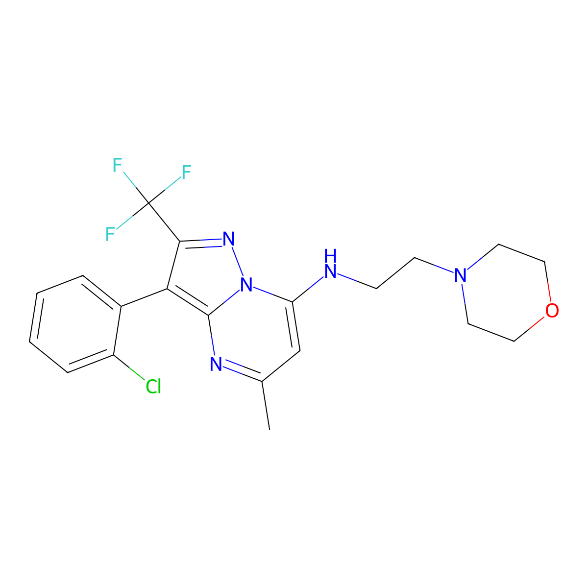 3-(2-chlorophenyl)-5-methyl-N-(2-morpholinoethyl)-2-(trifluoromethyl)pyrazolo[1,5-a]pyrimidin-7-amine molecular structure, CAS 1015544-59-8