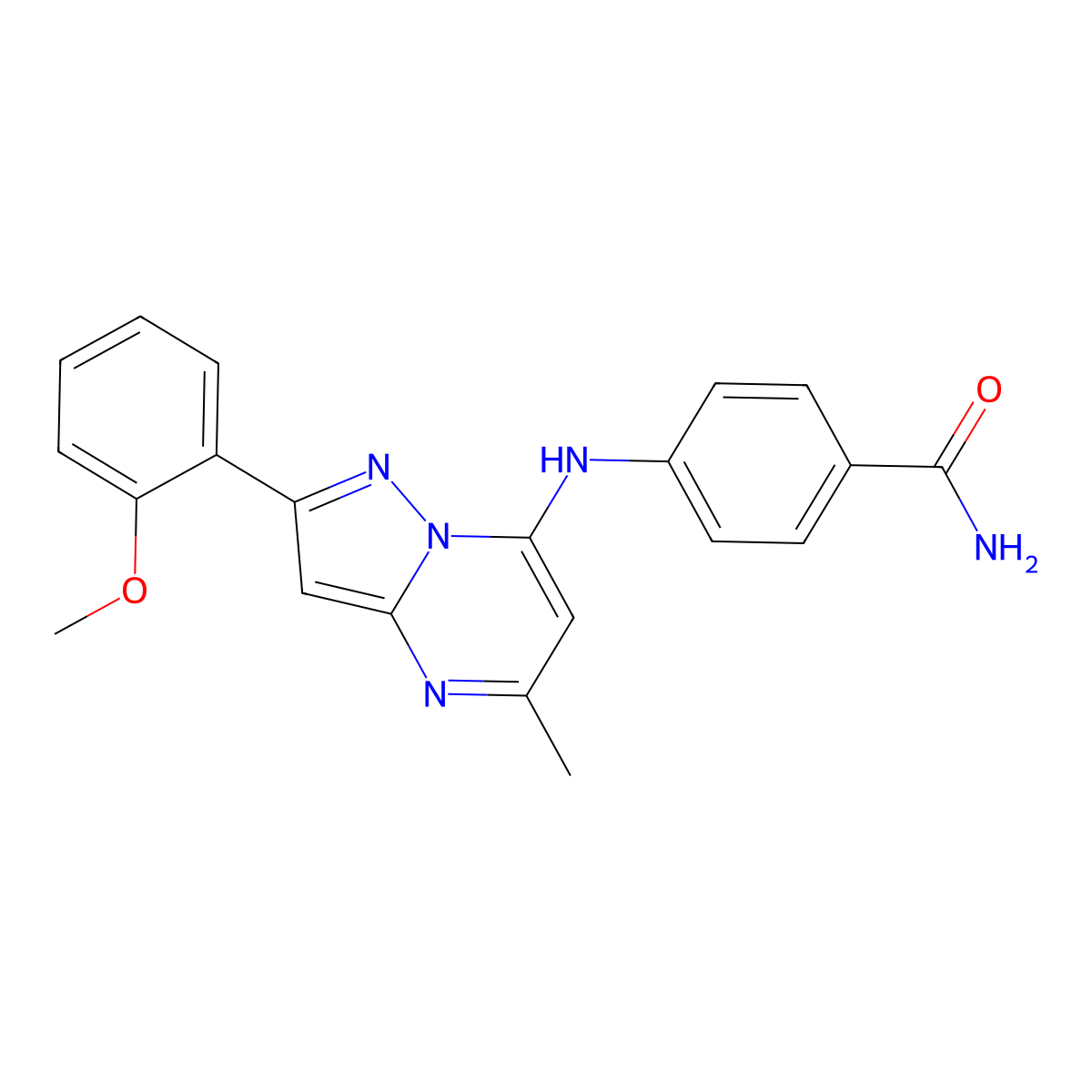 4-{[2-(2-Methoxyphenyl)-5-methylpyrazolo[1,5-a]pyrimidin-7-yl]amino}benzamide molecular structure, CAS 1015544-95-2