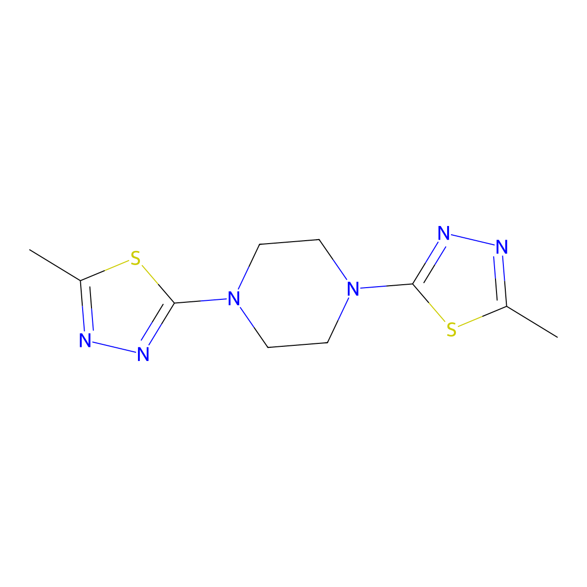 1,4-Bis(5-methyl-1,3,4-thiadiazol-2-yl)piperazine molecular structure, CAS 1015545-49-9