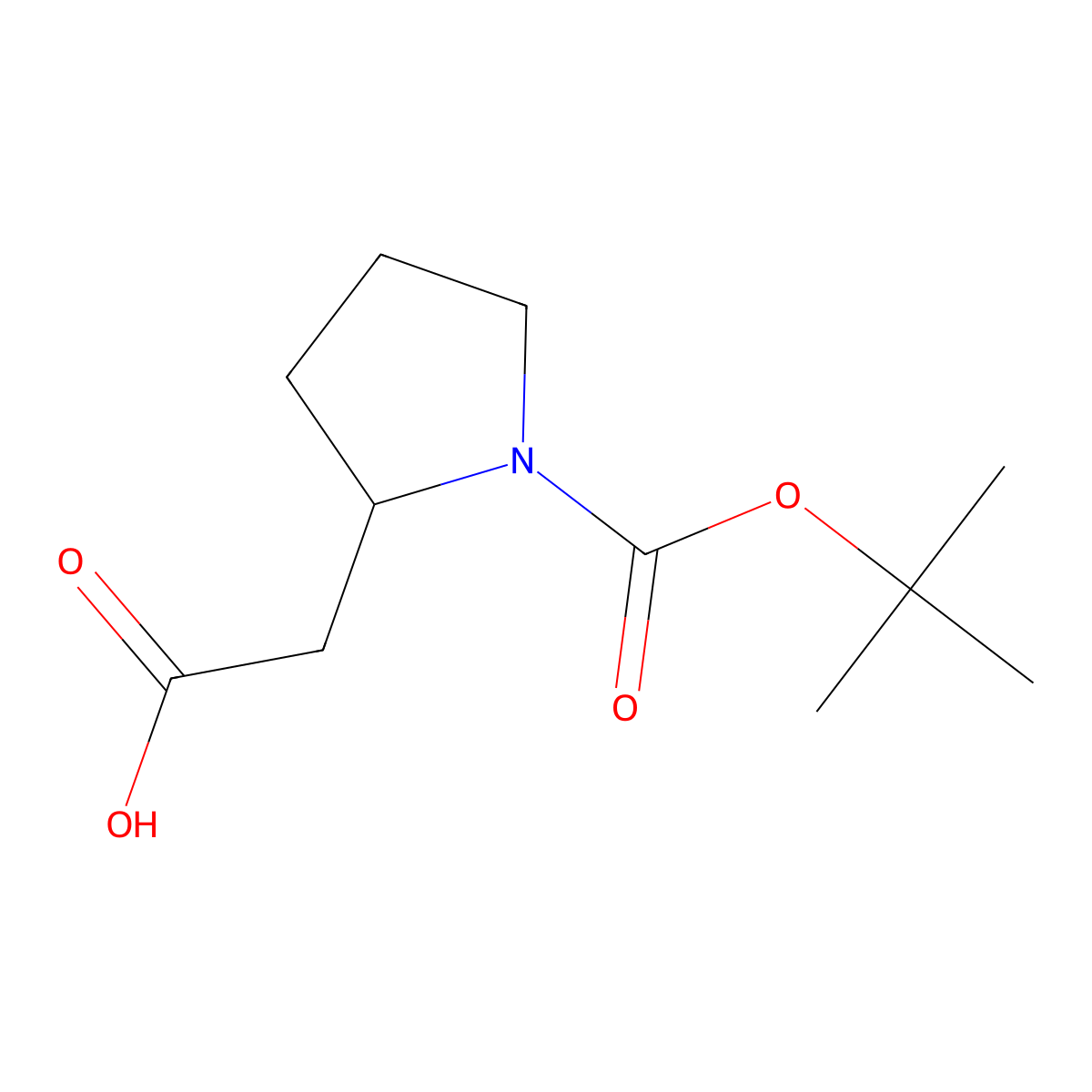 2-((2R)-1-((tert-butoxy)carbonyl)pyrrolidin-2-yl)acetic acid molecular structure, CAS 101555-60-6