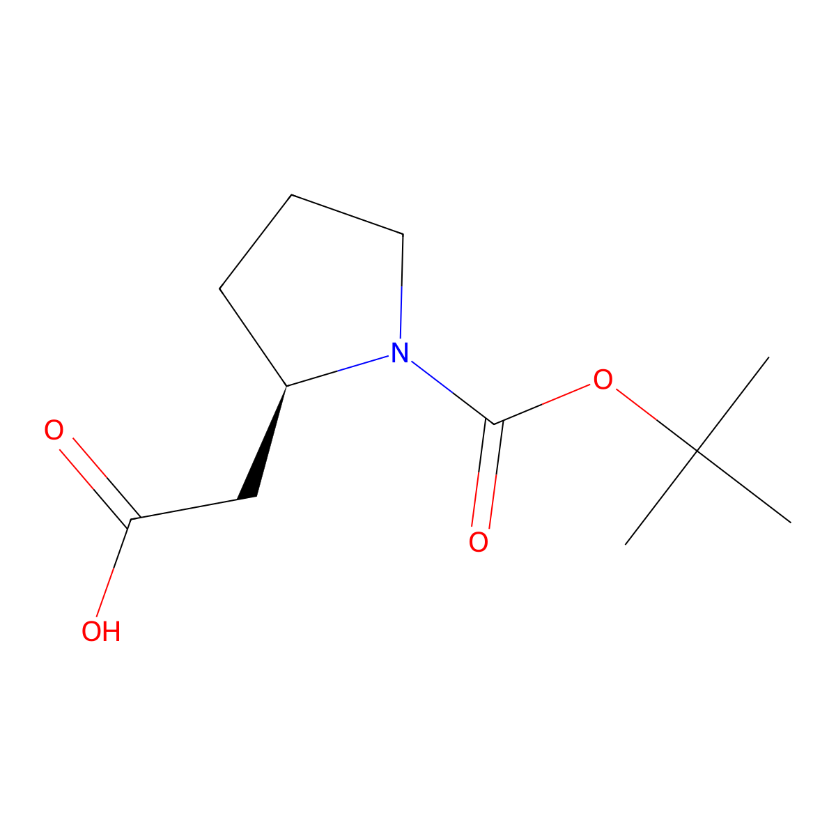 2-((2R)-1-((tert-butoxy)carbonyl)pyrrolidin-2-yl)acetic acid molecular structure, CAS 101555-60-6