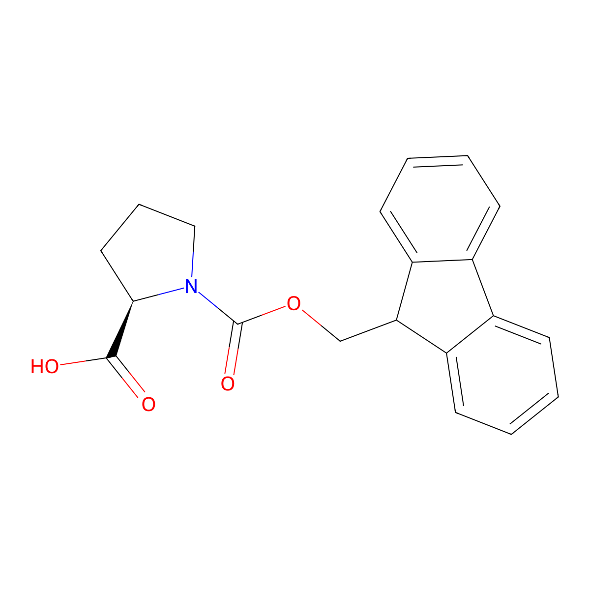 (2R)-1-((9H-fluoren-9-ylmethoxy)carbonyl)pyrrolidine-2-carboxylic acid molecular structure, CAS 101555-62-8