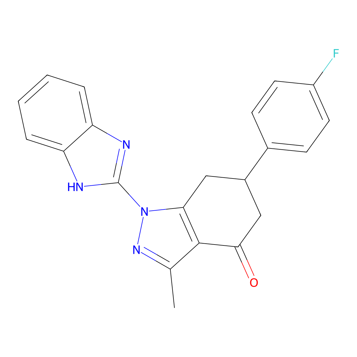 1-(1H-benzimidazol-2-yl)-6-(4-fluorophenyl)-3-methyl-1,5,6,7-tetrahydro-4H-indazol-4-one molecular structure, CAS 1015550-34-1