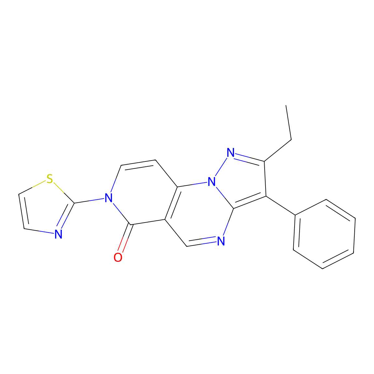 2-ethyl-3-phenyl-7-(1,3-thiazol-2-yl)pyrazolo[1,5-a]pyrido[3,4-e]pyrimidin-6(7H)-one molecular structure, CAS 1015554-22-9