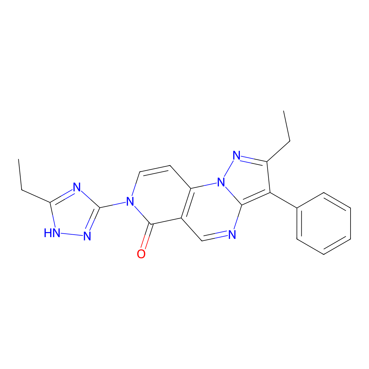 2-ethyl-7-(5-ethyl-4H-1,2,4-triazol-3-yl)-3-phenylpyrazolo[1,5-a]pyrido[3,4-e]pyrimidin-6(7H)-one molecular structure, CAS 1015554-29-6