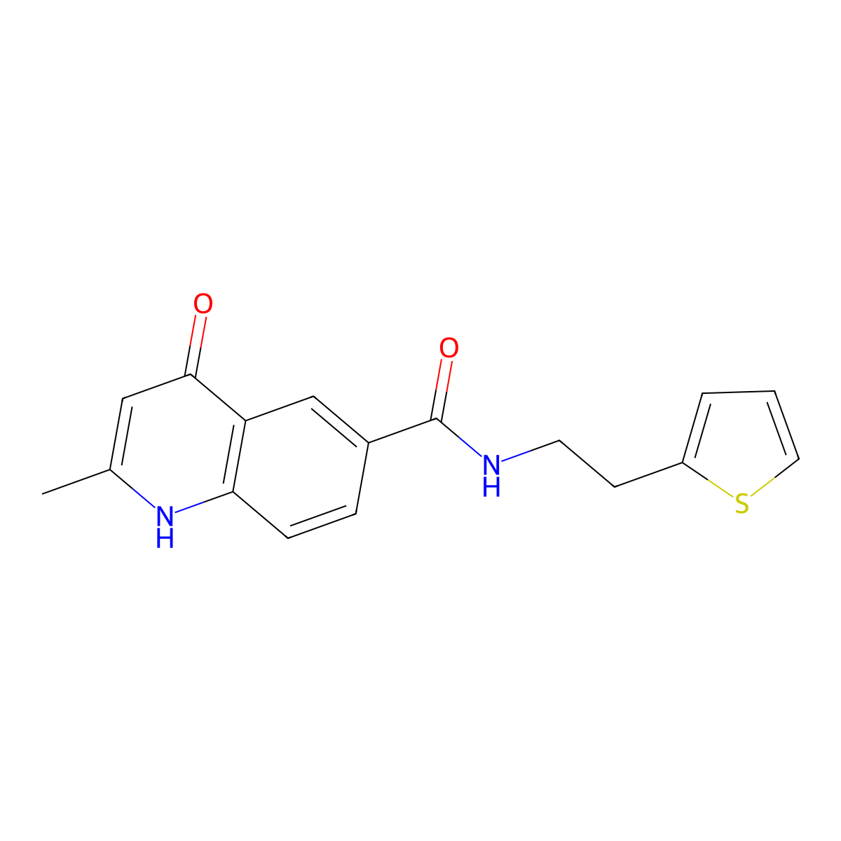 4-hydroxy-2-methyl-N-(2-(thiophen-2-yl)ethyl)quinoline-6-carboxamide molecular structure, CAS 1015559-85-9