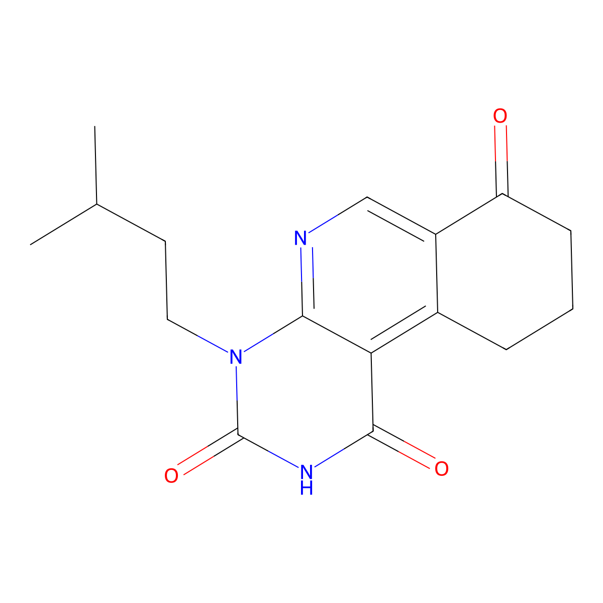 4-isopentyl-9,10-dihydropyrimido[4,5-c]isoquinoline-1,3,7(2H,4H,8H)-trione molecular structure, CAS 1015564-28-9