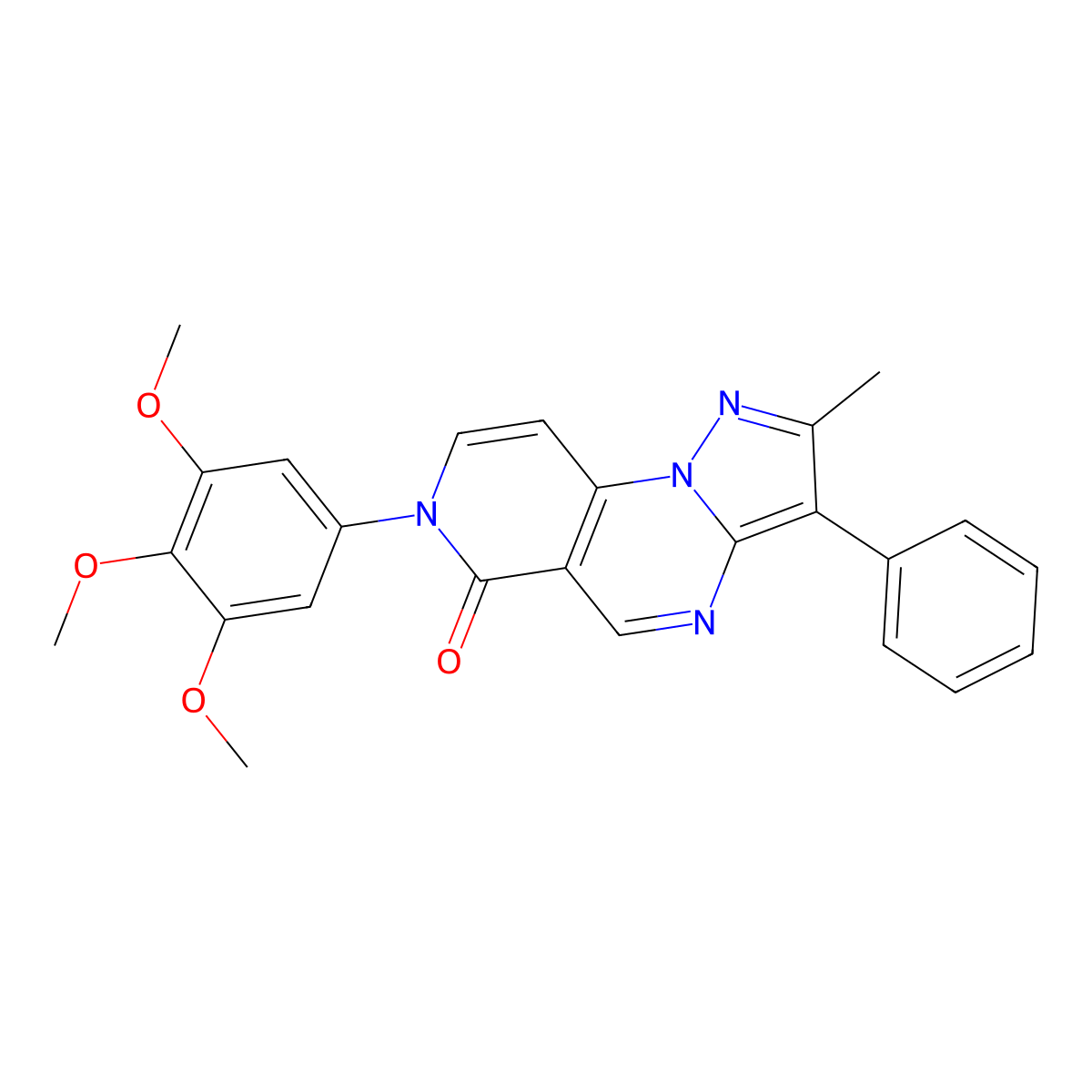 2-methyl-3-phenyl-7-(3,4,5-trimethoxyphenyl)pyrazolo[1,5-a]pyrido[3,4-e]pyrimidin-6(7H)-one molecular structure, CAS 1015566-03-6