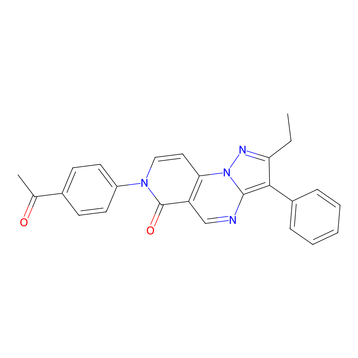 7-(4-acetylphenyl)-2-ethyl-3-phenylpyrazolo[1,5-a]pyrido[3,4-e]pyrimidin-6(7H)-one molecular structure, CAS 1015566-32-1