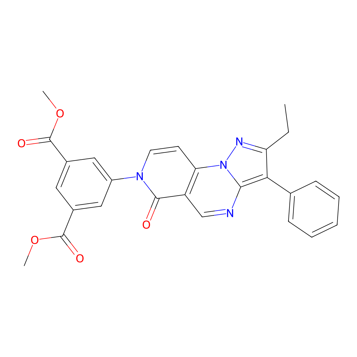 dimethyl 5-(2-ethyl-6-oxo-3-phenylpyrazolo[1,5-a]pyrido[3,4-e]pyrimidin-7(6H)-yl)isophthalate molecular structure, CAS 1015566-46-7