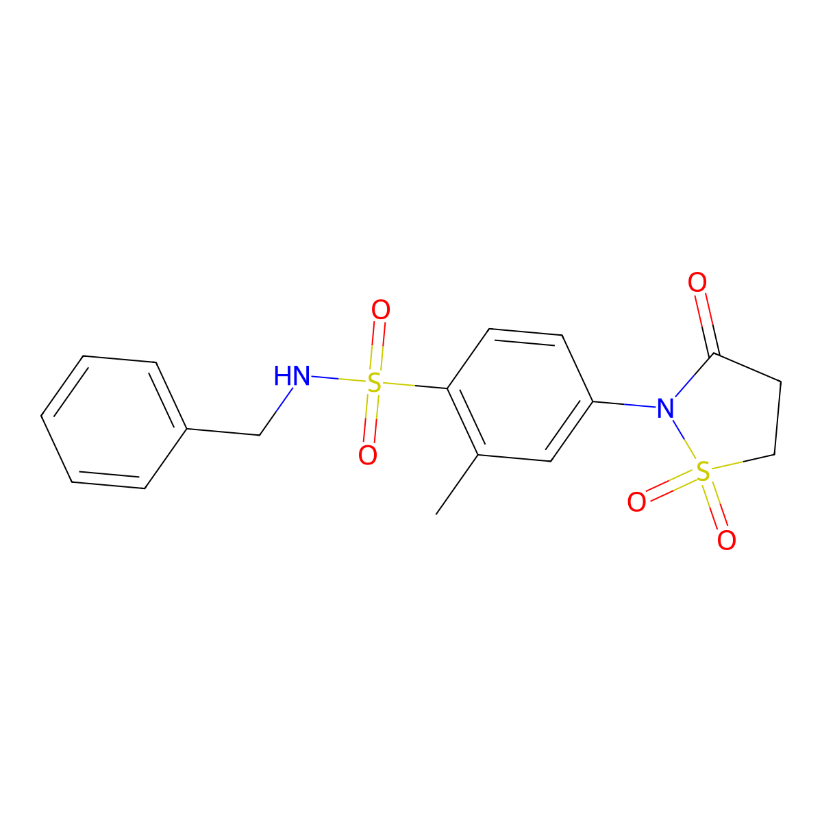 N-benzyl-4-(1,1-dioxido-3-oxoisothiazolidin-2-yl)-2-methylbenzenesulfonamide molecular structure, CAS 1015568-95-2