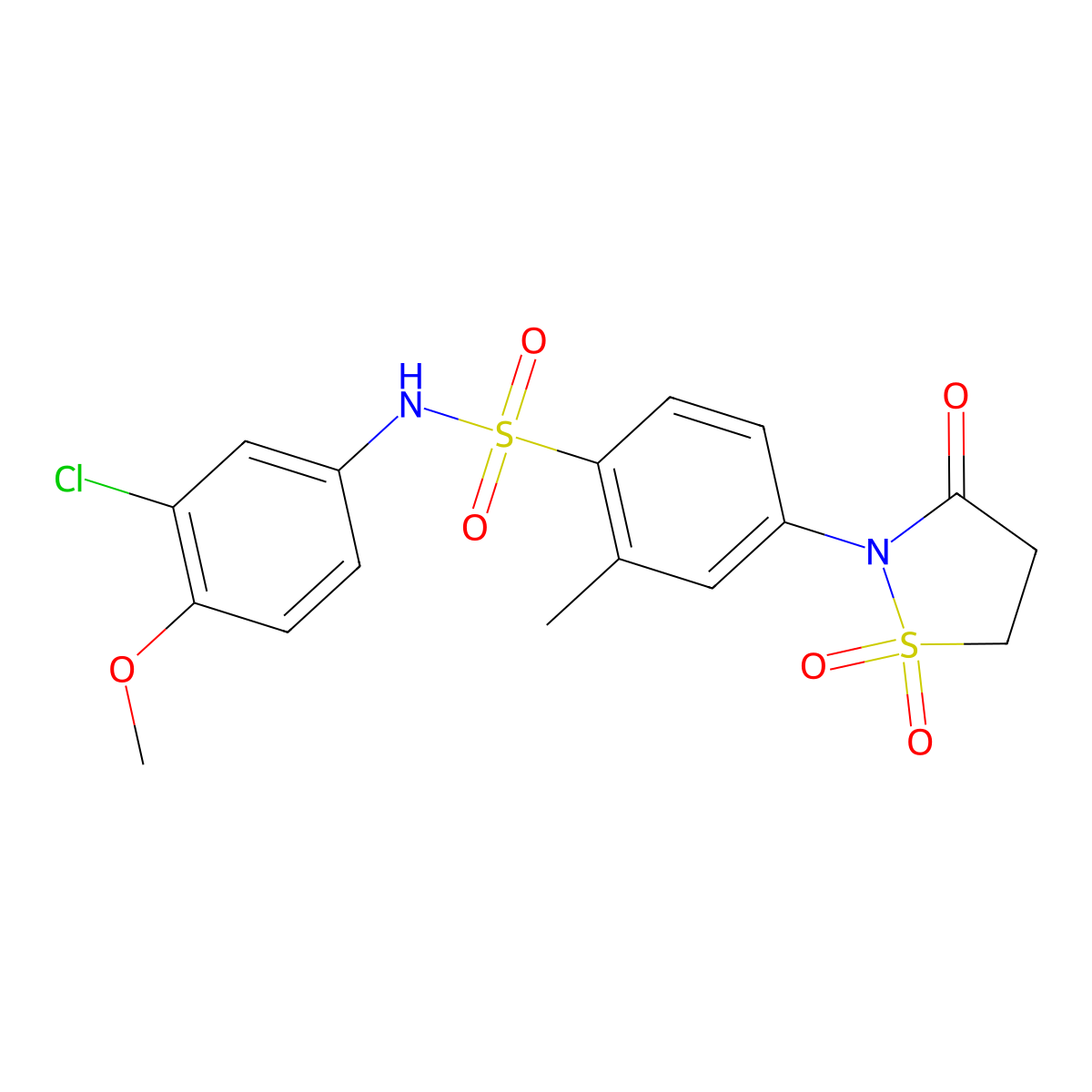 N-(3-chloro-4-methoxyphenyl)-4-(1,1-dioxido-3-oxoisothiazolidin-2-yl)-2-methylbenzenesulfonamide molecular structure, CAS 1015569-75-1