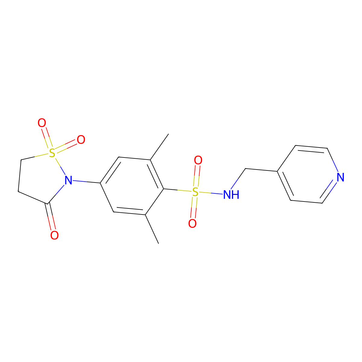 4-(1,1-dioxido-3-oxoisothiazolidin-2-yl)-2,6-dimethyl-N-(pyridin-4-ylmethyl)benzenesulfonamide molecular structure, CAS 1015570-15-6