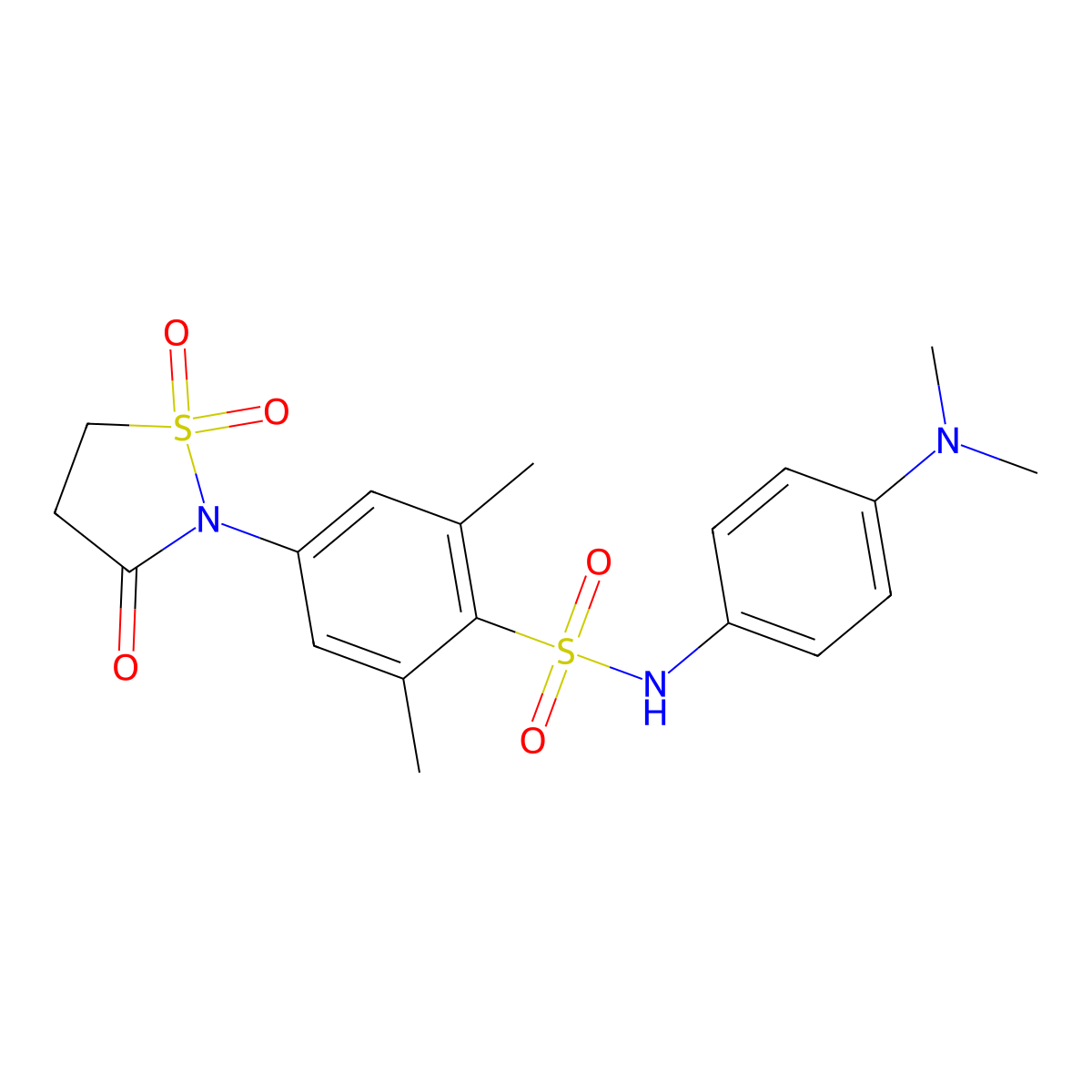 N-(4-(dimethylamino)phenyl)-4-(1,1-dioxido-3-oxoisothiazolidin-2-yl)-2,6-dimethylbenzenesulfonamide molecular structure, CAS 1015570-84-9