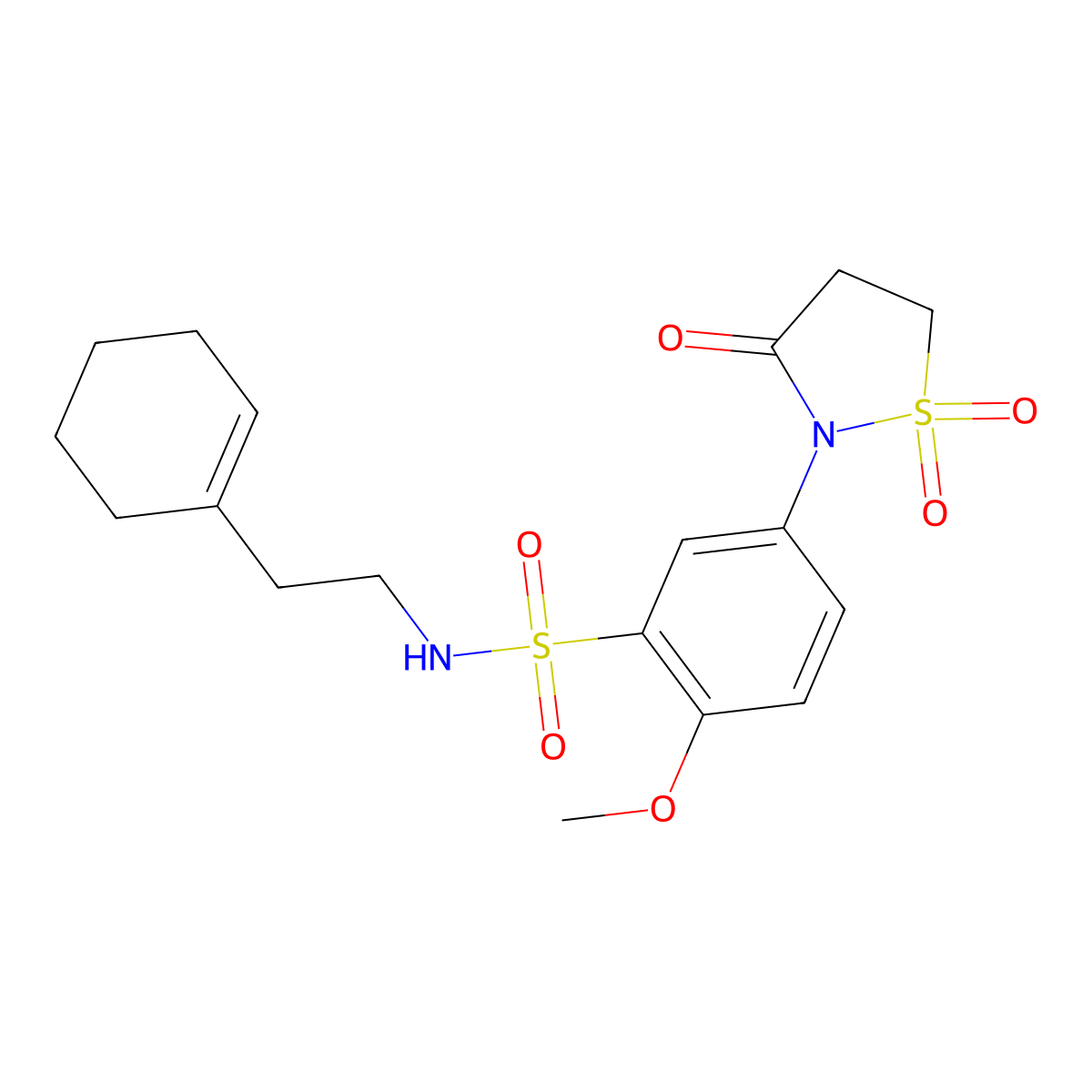 N-(2-(cyclohex-1-en-1-yl)ethyl)-5-(1,1-dioxido-3-oxoisothiazolidin-2-yl)-2-methoxybenzenesulfonamide molecular structure, CAS 1015571-40-0
