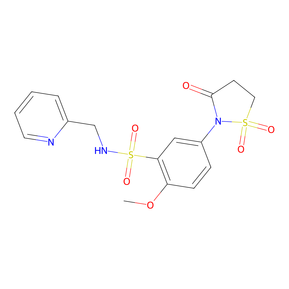 5-(1,1-dioxido-3-oxoisothiazolidin-2-yl)-2-methoxy-N-(pyridin-2-ylmethyl)benzenesulfonamide molecular structure, CAS 1015571-70-6