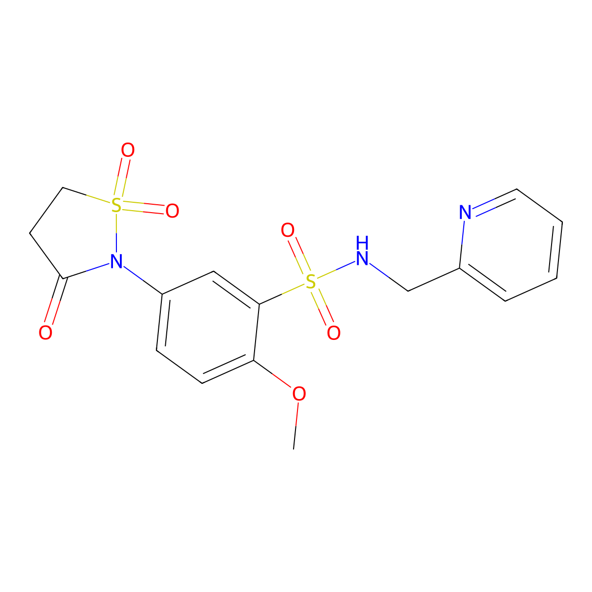 5-(1,1-dioxido-3-oxoisothiazolidin-2-yl)-2-methoxy-N-(pyridin-2-ylmethyl)benzenesulfonamide molecular structure, CAS 1015571-70-6