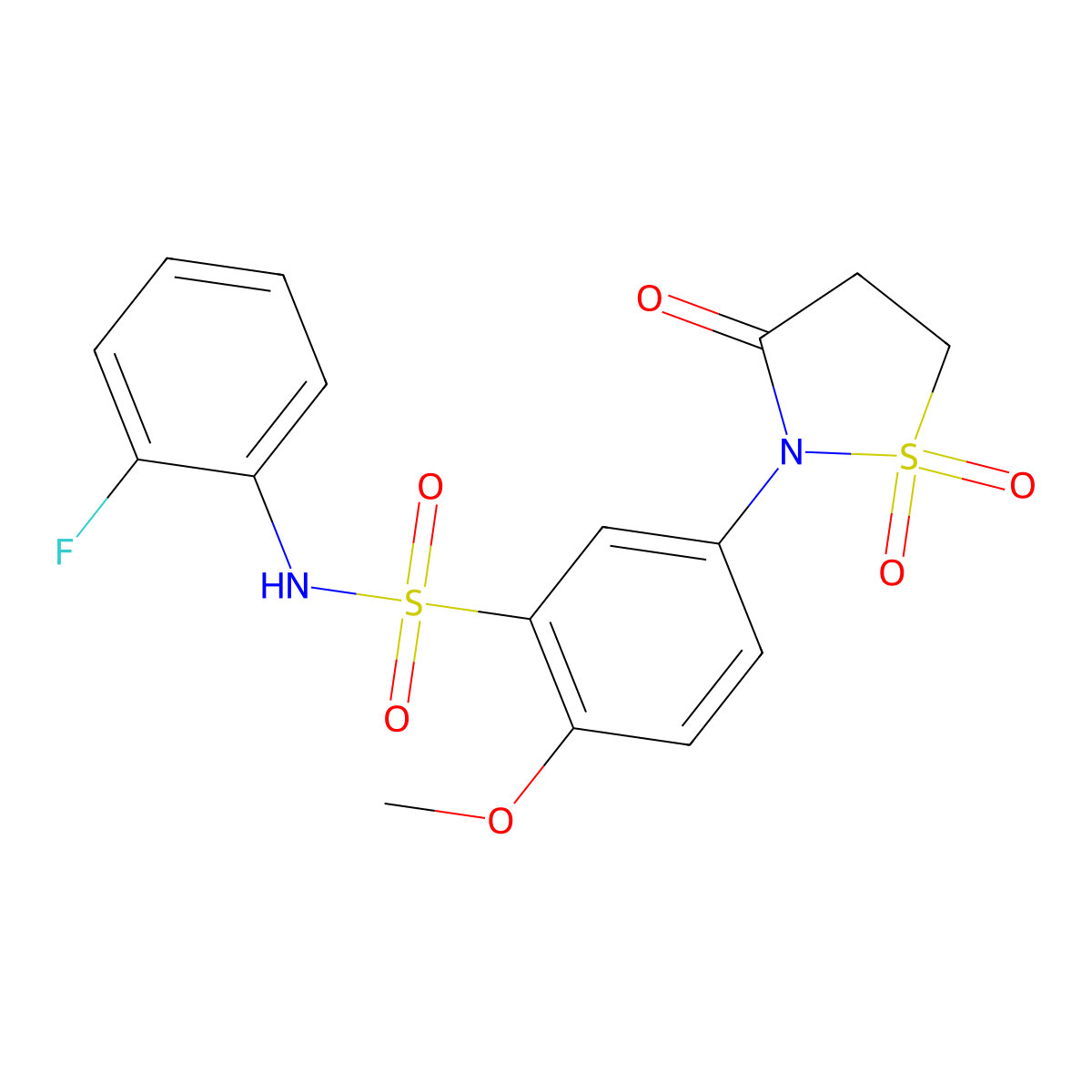 5-(1,1-dioxido-3-oxoisothiazolidin-2-yl)-N-(2-fluorophenyl)-2-methoxybenzenesulfonamide molecular structure, CAS 1015572-33-4