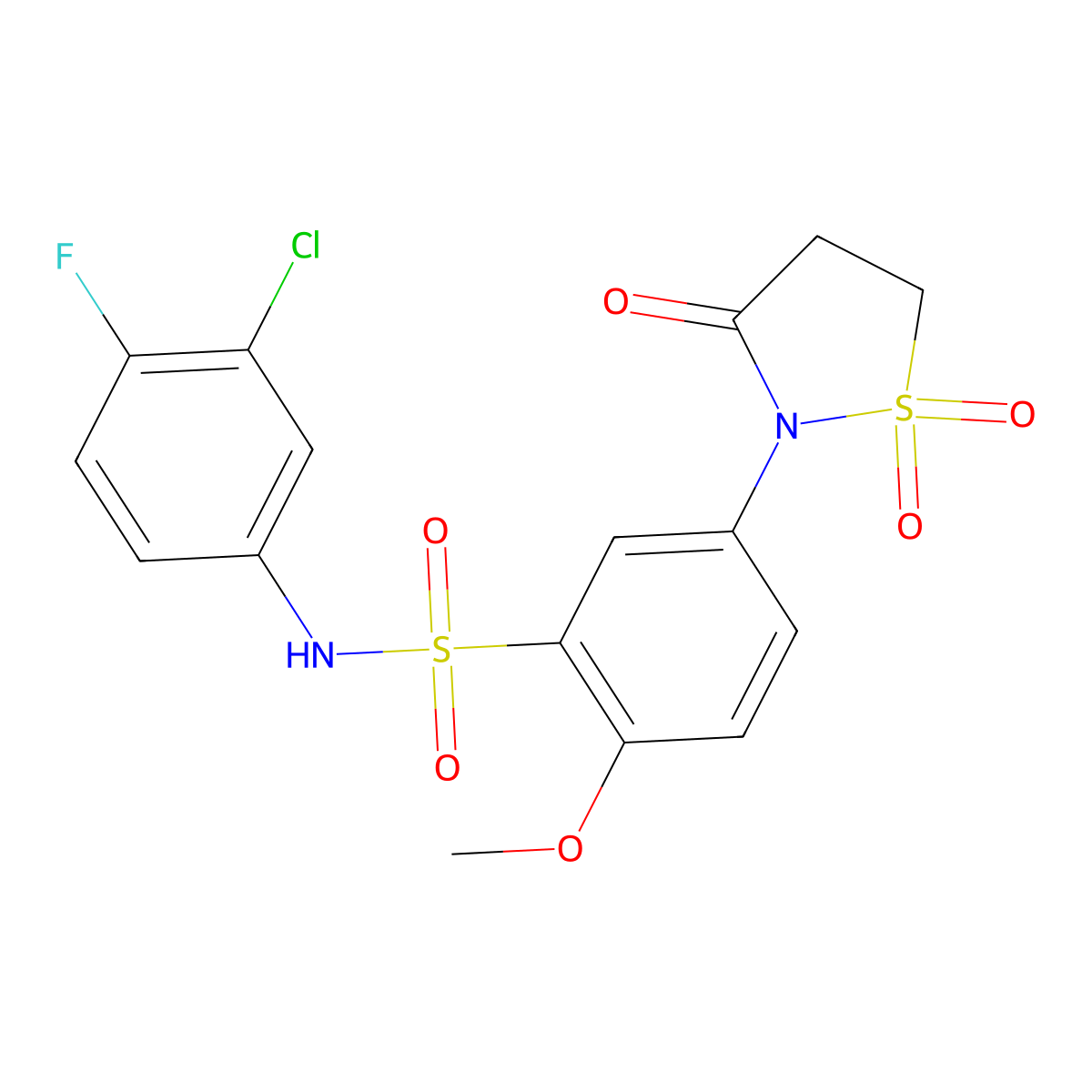 N-(3-chloro-4-fluorophenyl)-5-(1,1-dioxido-3-oxoisothiazolidin-2-yl)-2-methoxybenzenesulfonamide molecular structure, CAS 1015572-54-9