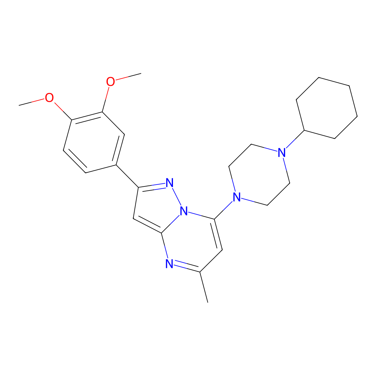 7-(4-Cyclohexylpiperazin-1-yl)-2-(3,4-dimethoxyphenyl)-5-methylpyrazolo[1,5-a]pyrimidine molecular structure, CAS 1015580-03-6