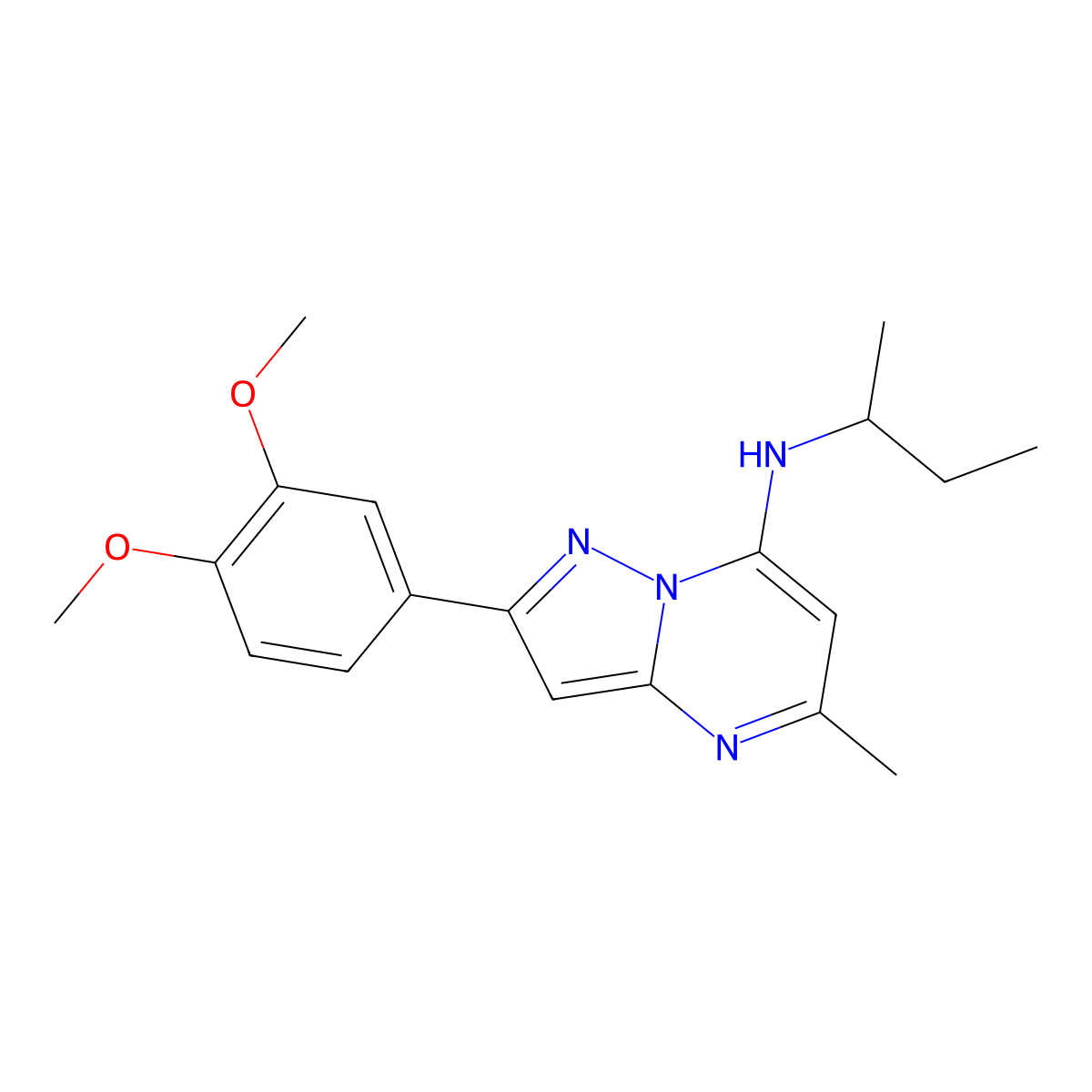 N-(butan-2-yl)-2-(3,4-dimethoxyphenyl)-5-methylpyrazolo[1,5-a]pyrimidin-7-amine molecular structure, CAS 1015580-26-3
