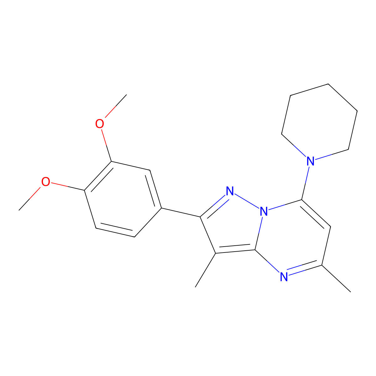 1-[2-(3,4-Dimethoxyphenyl)-3,5-dimethylpyrazolo[1,5-A]pyrimidin-7-YL]piperidine molecular structure, CAS 1015580-33-2