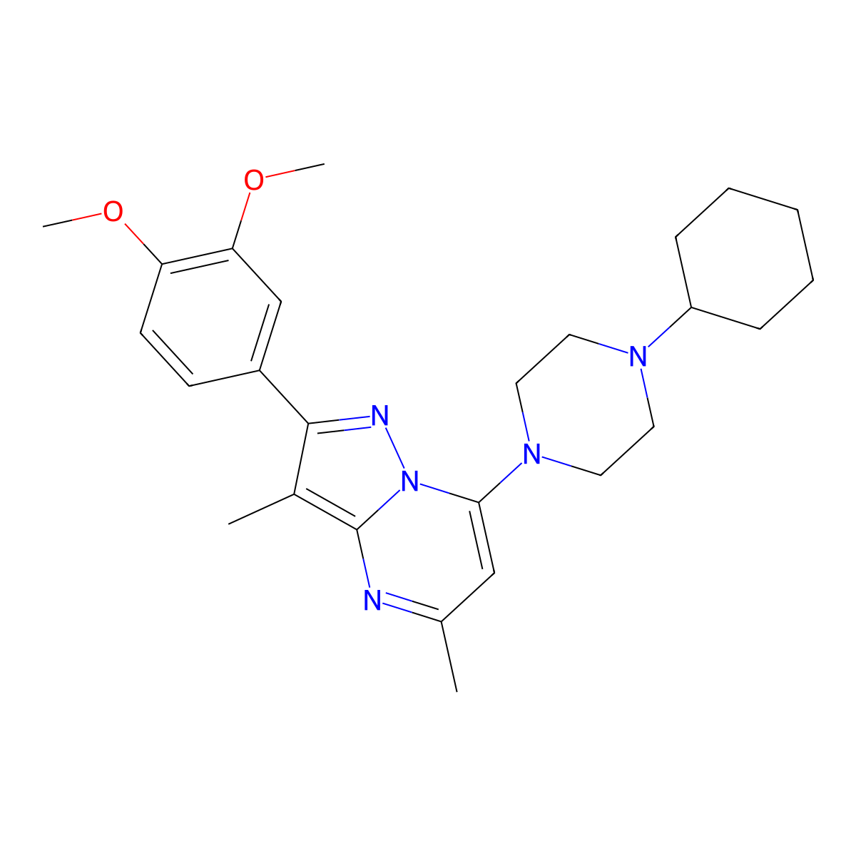 1-Cyclohexyl-4-[2-(3,4-dimethoxyphenyl)-3,5-dimethylpyrazolo[1,5-A]pyrimidin-7-YL]piperazine molecular structure, CAS 1015580-40-1