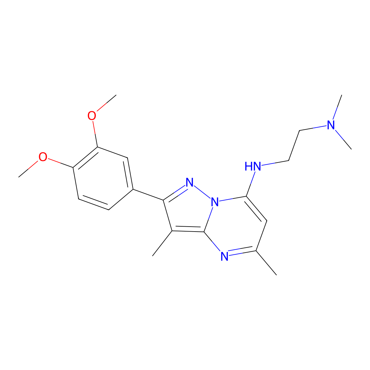 2-(3,4-dimethoxyphenyl)-N-[2-(dimethylamino)ethyl]-3,5-dimethylpyrazolo[1,5-a]pyrimidin-7-amine molecular structure, CAS 1015580-55-8