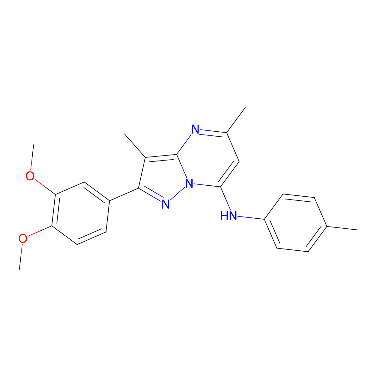 2-(3,4-dimethoxyphenyl)-3,5-dimethyl-N-(4-methylphenyl)pyrazolo[1,5-a]pyrimidin-7-amine molecular structure, CAS 1015580-63-8