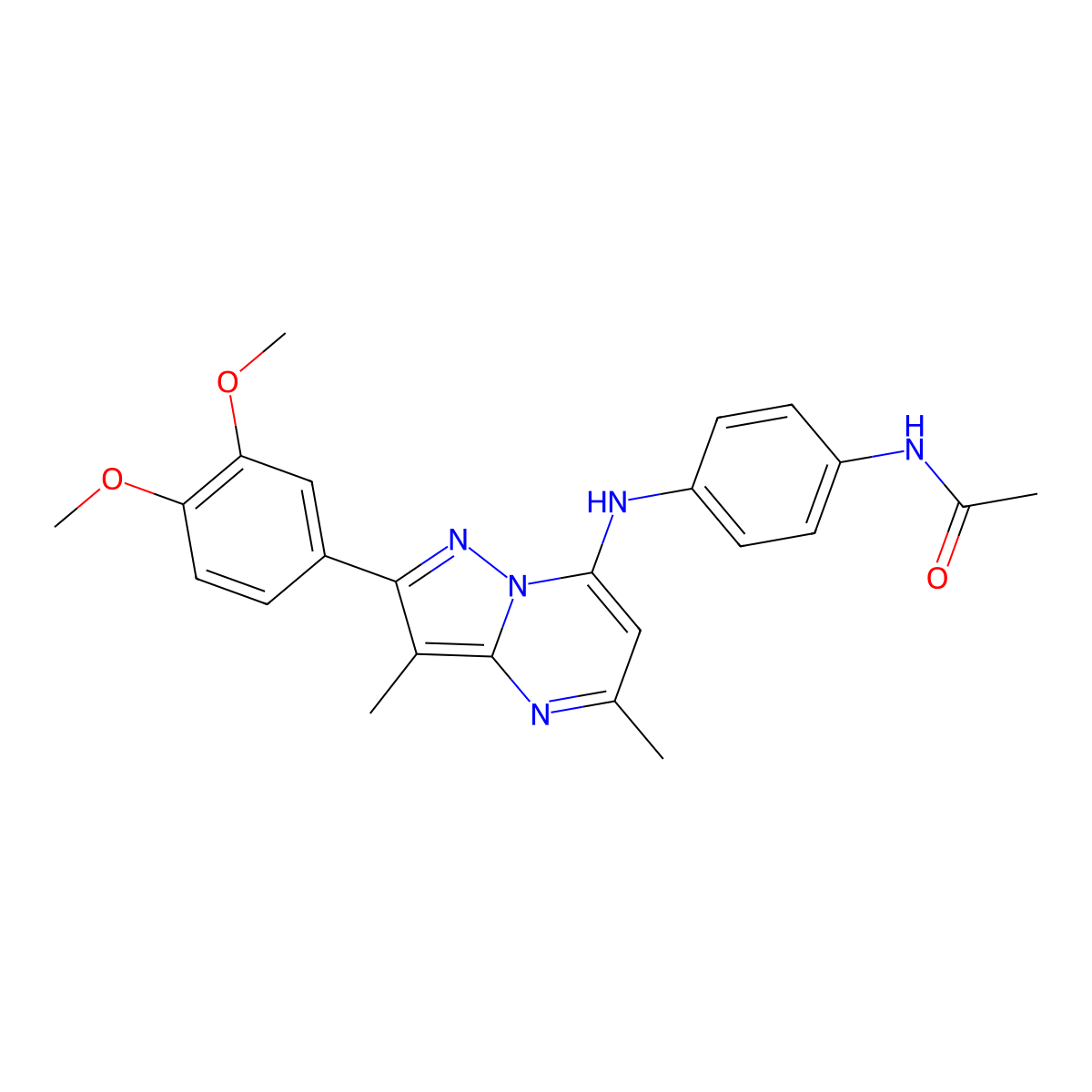 N-(4-{[2-(3,4-dimethoxyphenyl)-3,5-dimethylpyrazolo[1,5-a]pyrimidin-7-yl]amino}phenyl)acetamide molecular structure, CAS 1015580-79-6