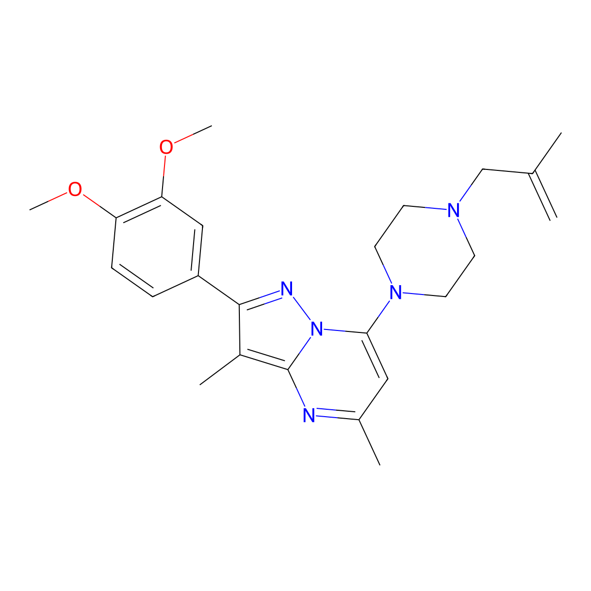 1-[2-(3,4-Dimethoxyphenyl)-3,5-dimethylpyrazolo[1,5-a]pyrimidin-7-yl]-4-(2-methylprop-2-en-1-yl)piperazine molecular structure, CAS 1015580-87-6